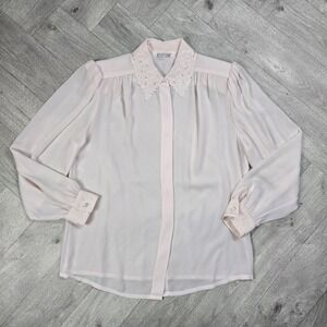 Lindsey Blake Vintage Sz 10 Sheer Pink Embroidered Blouse Boho FairyElf Princess